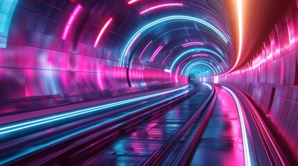 Poster - Vibrant neon tunnel illuminated with colorful lights showcases futuristic urban design at nighttime