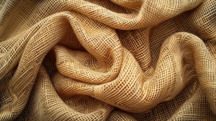 Poster - Textured fabric in soft beige hue showcasing intricate woven patterns and gentle folds in natural lighting