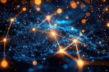 Poster - Abstract network visualization depicting interconnected nodes and data flow, showcasing digital connectivity.