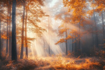 Wall Mural - sunlight filtering through forest canopy