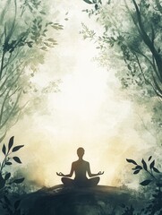 Aufkleber - Meditation in a serene natural setting with gentle light and calming greenery