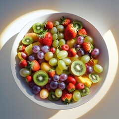 Poster - fresh fruit assortment with strawberries, kiwis, grapes, and other seasonal fruits arranged in a whi