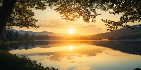 Wall Mural - sunset over calm lake