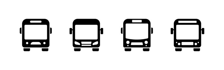 Poster - Flat linear icons set of bus front views in vector format.