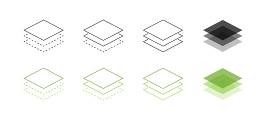 Poster - Simple flat icons set: geometric layers in linear and gradient styles.