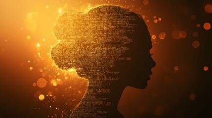 Poster - A creative portrayal of a silhouette surrounded by vibrant particles and glowing forms.