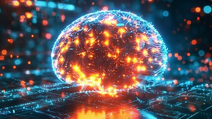 Poster - Digital Brain: A glowing, digitized brain pulses with vibrant energy against a background of circuit-like patterns. This visual representation conveys the power of ideas, innovation.