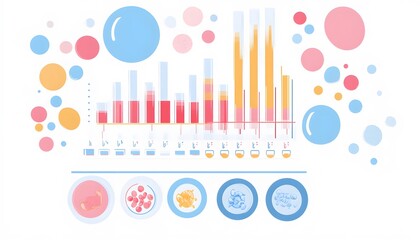 Fototapete - Colorful infographic illustrating data trends with circles and graphs for visualization.