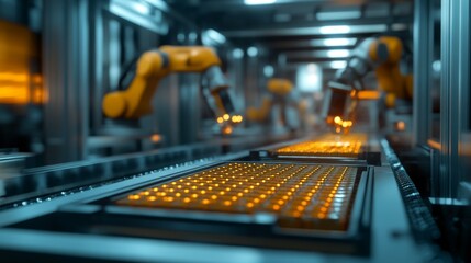 Poster - Battery cell transfer in industrial manufacturing a close-up of automotive innovation