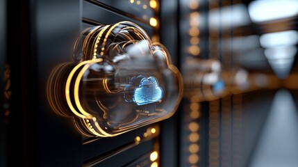 Poster - A server room with a cloud-patterned ceiling represents a modern technology data center concept