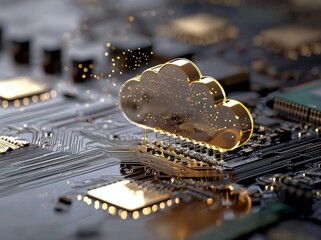 Poster - Cloud technology is symbolized by a cloud displayed on a digital screen