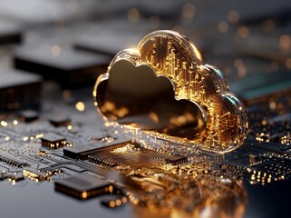 Poster - The concept of cloud technology is represented by an image of a cloud on a digital screen background
