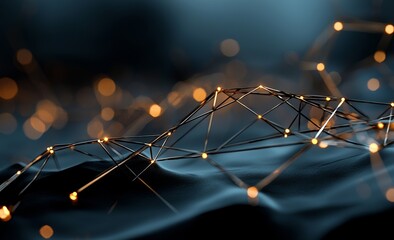 Poster - A 3D illustration of blockchain is part of a global network, also including neural networks and stock, which embodies the concept of cyberspace, all on an abstract technological background with