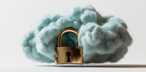 Poster - A 3D illustration featuring a blue cloud and padlock isolated on a white background represents cloud computing security