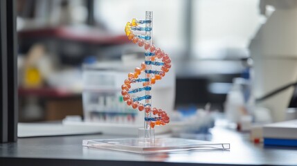 Poster - exploring dna double helix model in laboratory setting scientific visualization close-up perspective