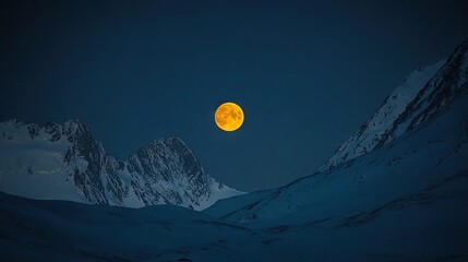 Wall Mural - a full moon rises over a snow-covered mountain range in svalbardsk, norway
