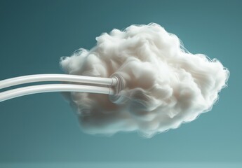 Poster - Cloud data storage technology hosting is depicted in a 3D render, showcasing a white cloud connected by cables against a blue background