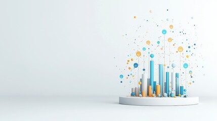 Poster - Colorful abstract financial graph bars and shapes emerging from a base, creating a dynamic and vibrant visual effect against a light background.