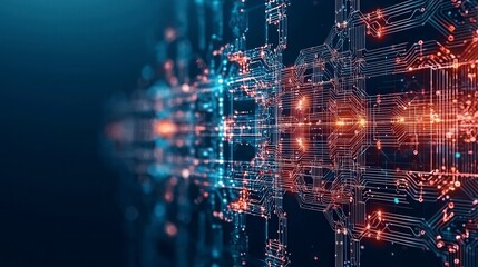 Poster - Abstract digital background with glowing circuits and vibrant colors, representing technology and connectivity.