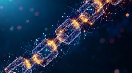 Poster - Digital representation of a blockchain with glowing connections and particles, symbolizing technology and innovation.