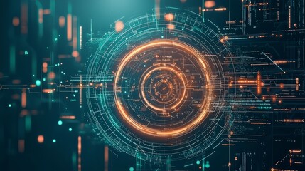 Poster - Abstract digital design featuring glowing circles and lines, representing technology and data connectivity.