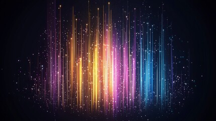 Poster - Colorful light beams with a sparkling effect against a dark background, creating a dynamic and vibrant visual display.
