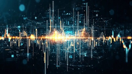 Poster - Abstract digital visualization with vibrant lines and glowing elements representing sound waves and technology.
