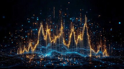 Poster - Vibrant abstract visualization of sound waves with blue and gold elements against a dark background, representing energy and movement.