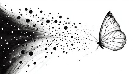 Wall Mural -   A monochrome illustration of a butterfly taking flight from a monochromatic depiction of a butterfly