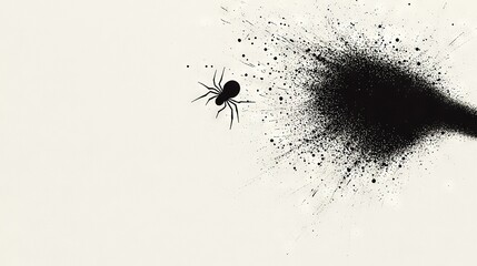 Wall Mural -   A monochromatic photograph of an arachnid coated in black gunpowder against a white backdrop, featuring a dark circle at its center
