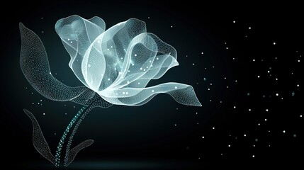 Wall Mural - a white rose on a black background with a wavy pattern of lines and a floral pattern of dots