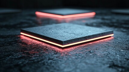 Poster - A futuristic urban backdrop featuring a 3D abstract tunnel illuminated by pink neon lights, incorporating geometric structures and themes of big data, quantum computing, storage, cyber safety, and