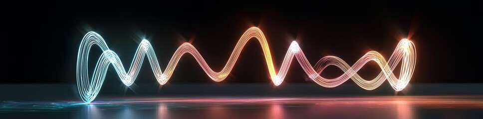 Poster - The scene depicts a futuristic abstract panoramic background with neon lights, a vibrant laser show, and an equalizer chart, highlighting the ultraviolet spectrum and pulse power lines that embody a