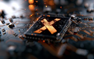 Poster - A futuristic glowing CPU quantum computer processor is depicted in a 3D illustration