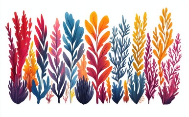 Poster - Vibrant Decorative Plants Illustrations in Various Colors for Backgrounds and Design Elements