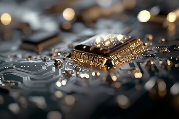 Poster - The background is a deep black, representing abstract technology, and features a futuristic digital motherboard texture illuminated by neon blue light