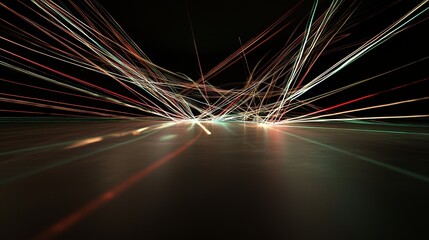 Aufkleber - A 3D rendering featuring an abstract neon background with isolated pink and blue lights on a black surface and a reflective floor