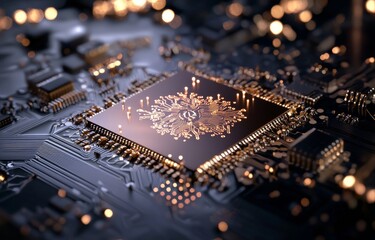 Poster - A 3D illustration representing the concept of futuristic CPU processors and machine learning