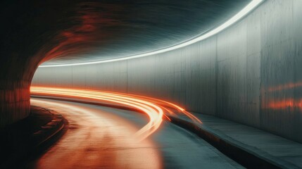 Poster - A 3D rendering featuring an abstract neon background with a space tunnel curving to the left, accompanied by ultra violet rays, glowing lines, and elements of virtual reality, including a jump at the