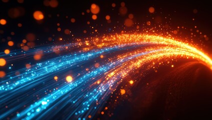 Poster - Vibrant Light Trails with Orange and Blue Particles Creating a Magical Scene of Motion and Energy in a Dark Background