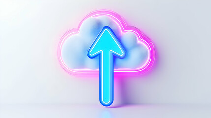 Poster - Vibrant Neon Cloud with Upward Arrow Symbolizing Data Uploading