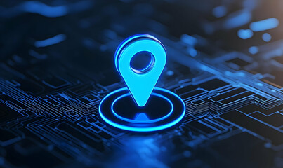 Poster - Blue Location Pin Above Digital Circuit Board Background