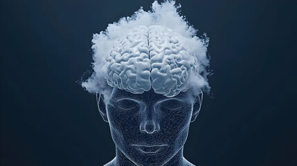 Poster - Creative Concept of Human Mind with Brain and Cloud Imagery