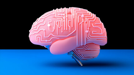Poster - Futuristic Brain with Circuit Patterns on Black and Blue Background