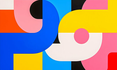 Poster - Vibrant Abstract Geometry with Colorful Shapes and Curves
