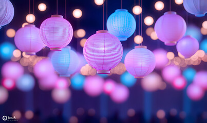 Poster - Colorful Lanterns Hanging in a Festive Night Setting