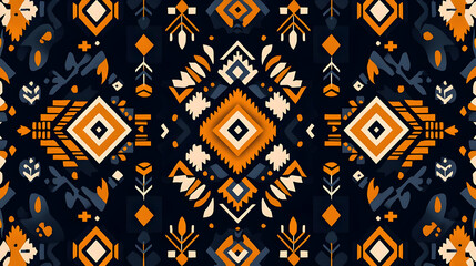 Poster - Colorful Geometric Pattern with Diamonds and Floral Elements