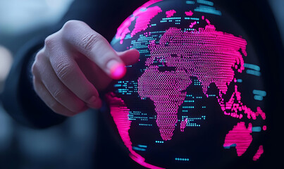 Poster - Digital Globe Representation with Hands Gesture in Neon Colors