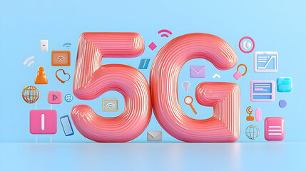 Poster - Colorful 5G Symbol Surrounded by Technology Icons and Elements
