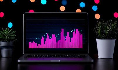 Poster - Colorful Data Visualization on Laptop with Modern Night Background